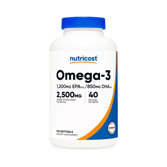 Nutricost Ômega 3 Óleo de Peixe 1200 mg EPA 850 mg DHA Porção 3 softgels 120 softgels