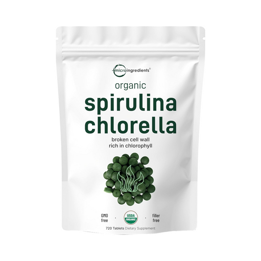 Micro Ingredients Chlorella e Spirulina Orgânicas, 3000 mg por Dose, 720 Comprimidos