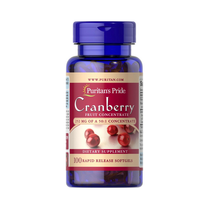 Puritan's Pride Premium Cranberry Fruit Concentrate 252mg (12,600mg equivalente) com Vitaminas C e E, 100 Cápsulas