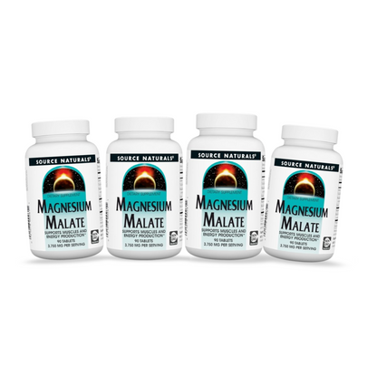 Combo 4 Source Naturals Magnesium Malate 3750mg por Porção (3 Comprimidos), 90 Comprimidos