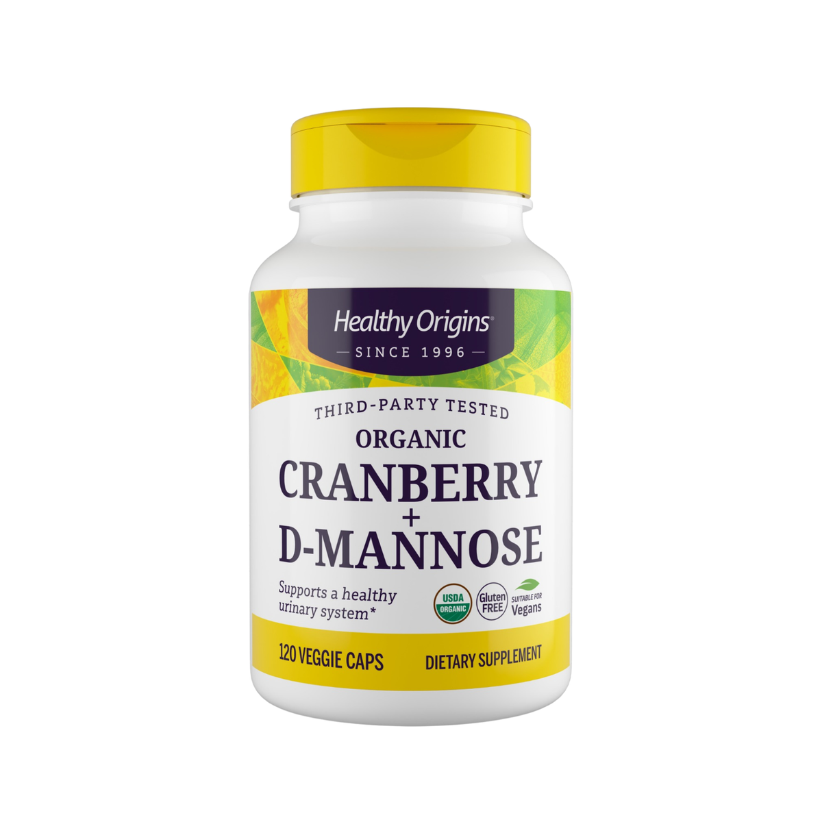 Healthy Origins Cranberry Orgânico 500mg + D-Mannose 250mg, 120 Cápsulas Vegetais