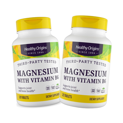 Combo 2 Healthy Origins Magnésio + Vitamina B6 400 mg, Suplemento Importado, 120 Tablets
