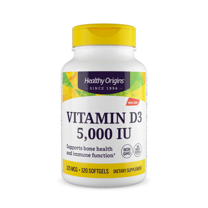 Healthy Origins Vitamina D3 (Com óleo MCT) 5000 UI 120 Cápsulas Softgel