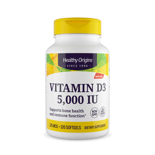 Healthy Origins Vitamina D3 (Com óleo MCT), 5000 UI, 120 Cápsulas Softgel