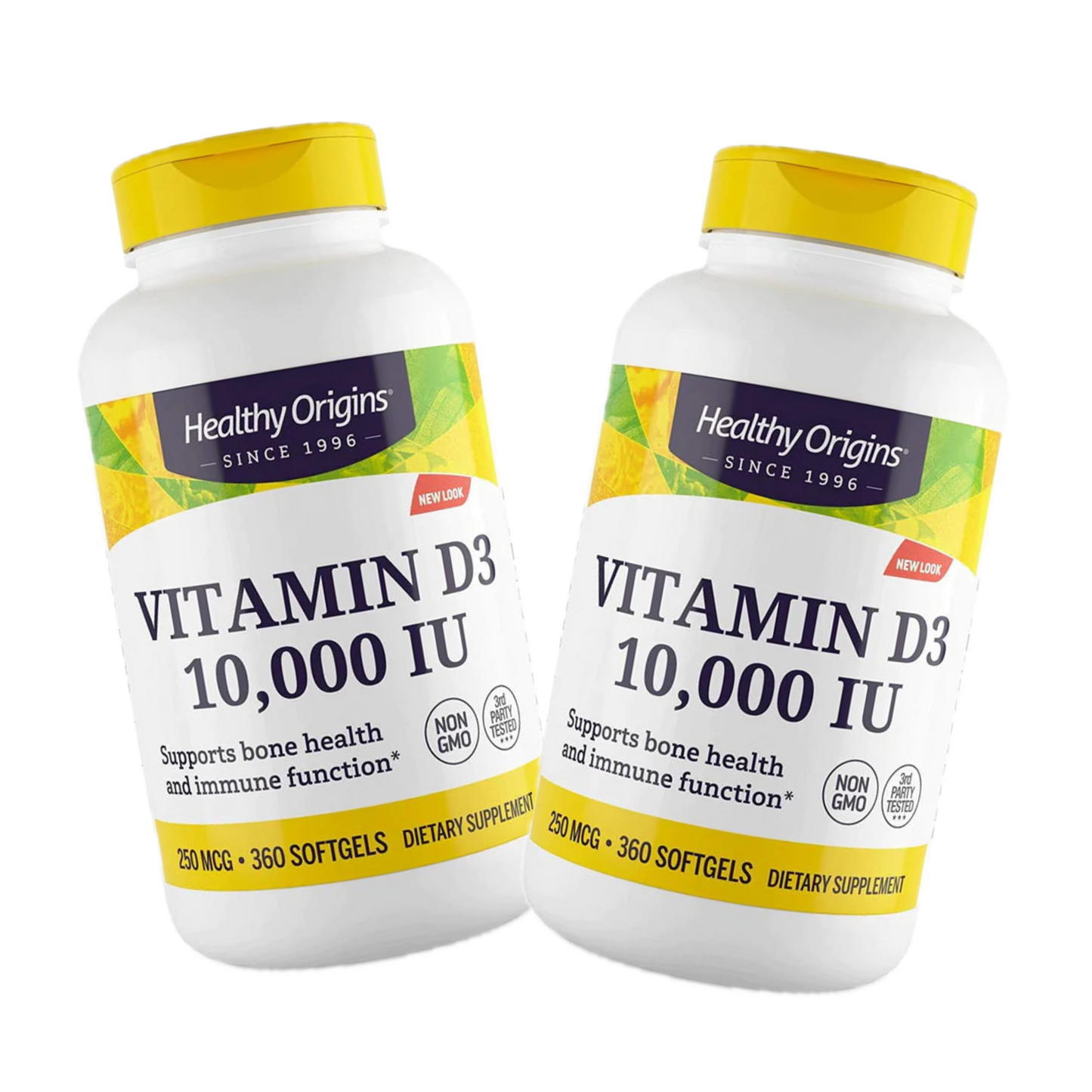 Combo 2 Healthy Origins Vitamina D3 com Óleo MCT, 10000 UI, 360 Cápsulas Softgel