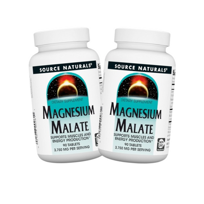 Combo 2 Source Naturals Magnesium Malate 3750mg por Porção (3 Comprimidos), 90 Comprimidos