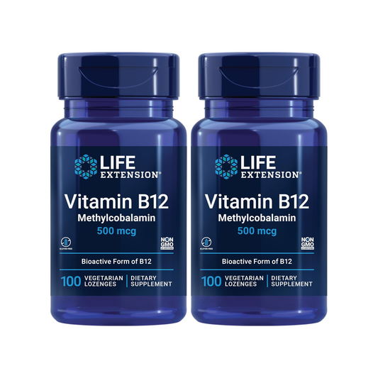 Combo 2x Life Extension Vitamina B12 Metilcobalamina 500 mcg, 100 Pastilhas Sublinguais