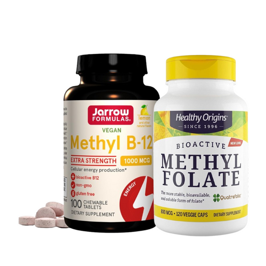 Combo Jarrow B12 Metilada 1000 mcg, 100 Comprimidos + Healthy Origins Metilfolato 800 mcg, 120 Cápsulas