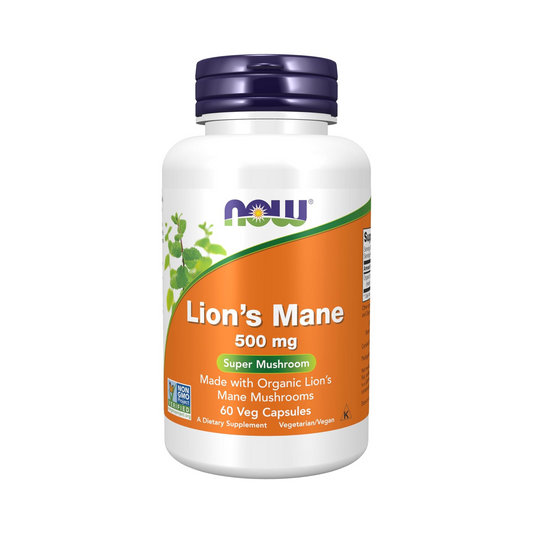 NOW Supplements, Lion's Mane 500 mg, Super Mushroom, 60 Cápsulas Vegetais