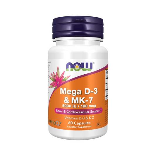 NOW Foods Mega D-3 e MK-7 5000 UI/180 mcg 60 Cápsulas