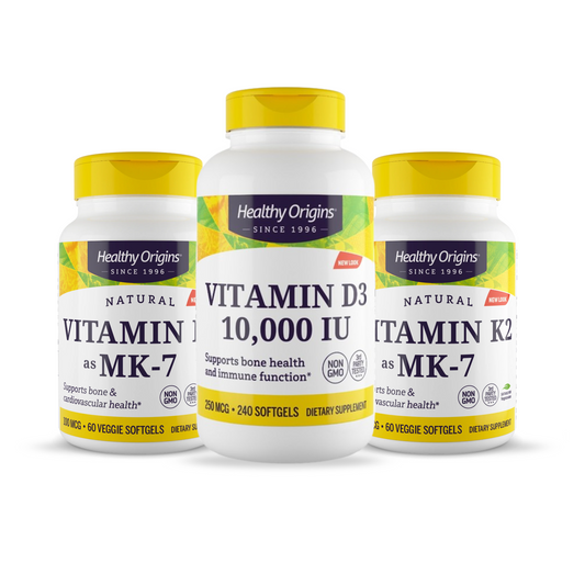 Combo Healthy Origins Vitamina D3 10.000 UI, 240 Cápsulas + 2x Vitamina K2 MK7 100 mcg, 60 Cápsulas Vegetais