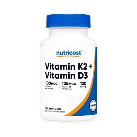 Nutricost Vitamina K2 (MK7) 100 mcg + D3 5000 UI 120 Cápsulas