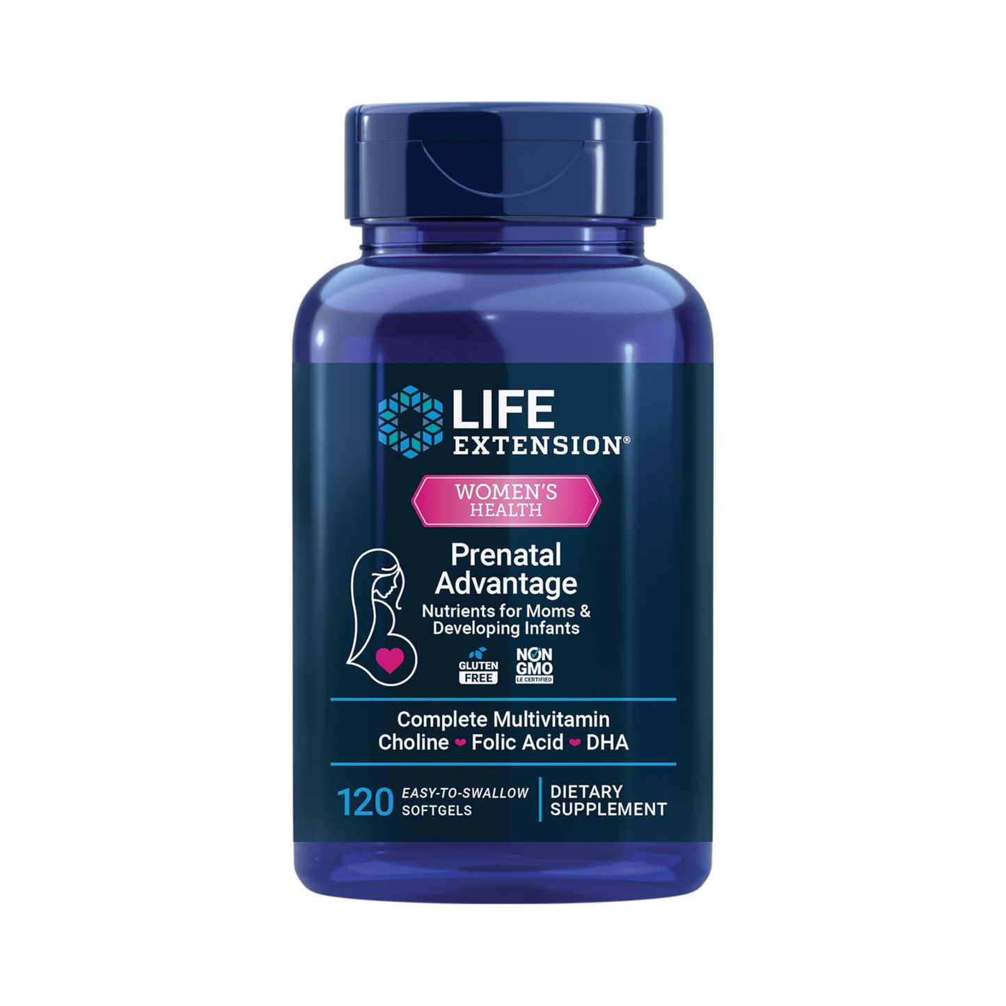 Life Extension Prenatal Advantage, Multivitamínico Pré-Natal Completo com Ômega-3, Ácido Fólico, Colina e Vitaminas Essenciais, 120 Softgels