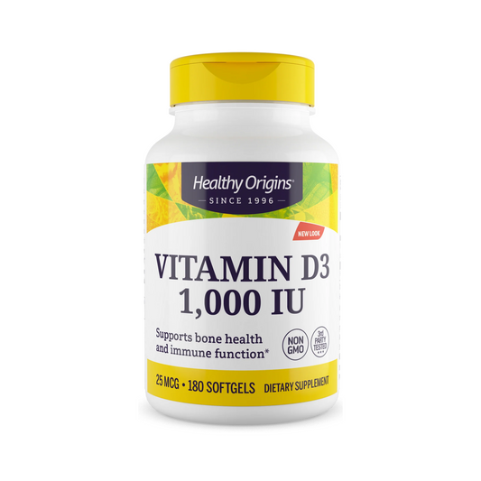 Healthy Origins Vitamina D3 1000 UI, 180 Cápsulas Softgel