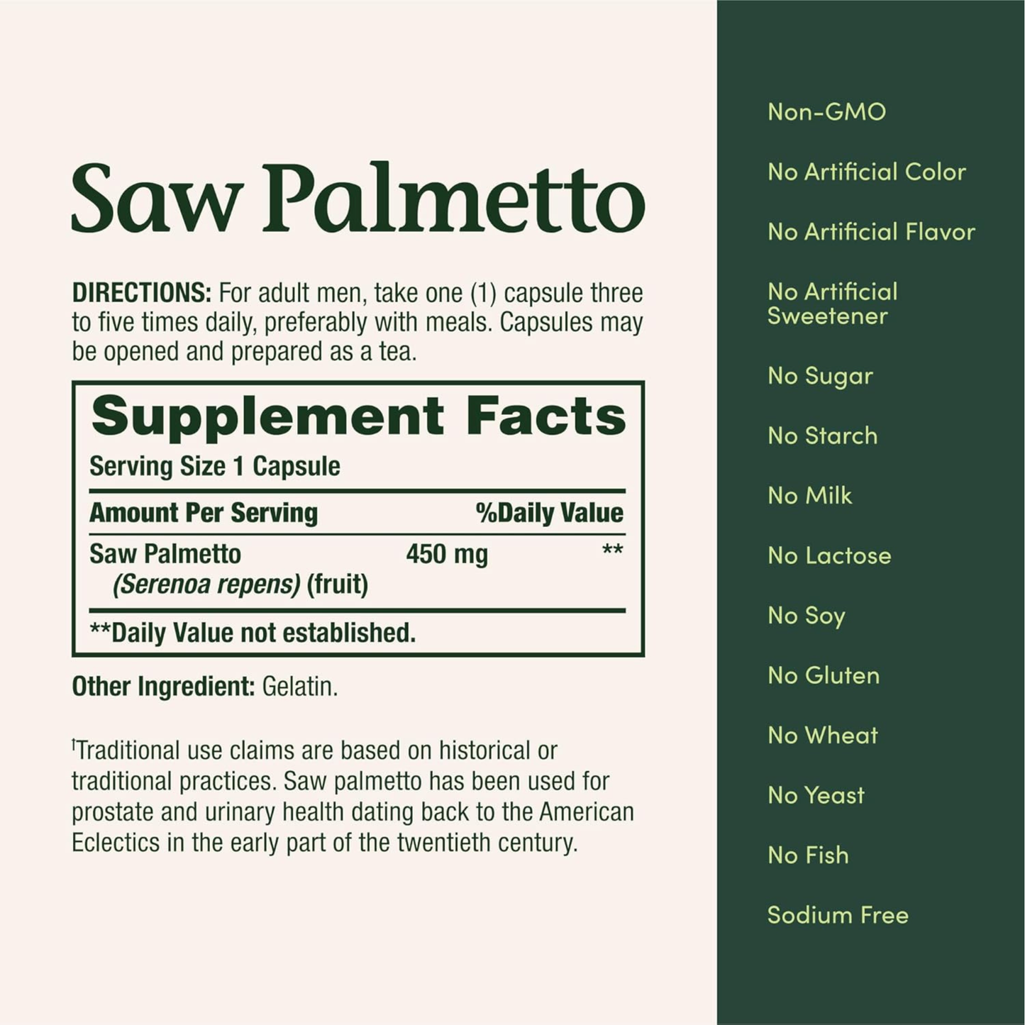 Nature's Bounty, Saw Palmetto, 450mg, 250 Cápsulas