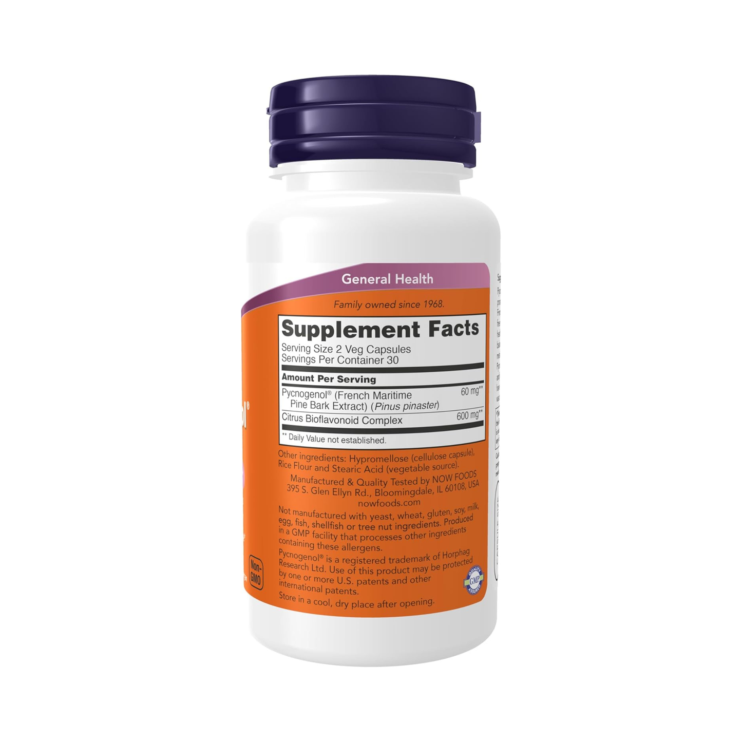 NOW Foods Pycnogenol 30 mg,Antioxidante Natural com Bioflavonoides, 60 Cápsulas Vegetais