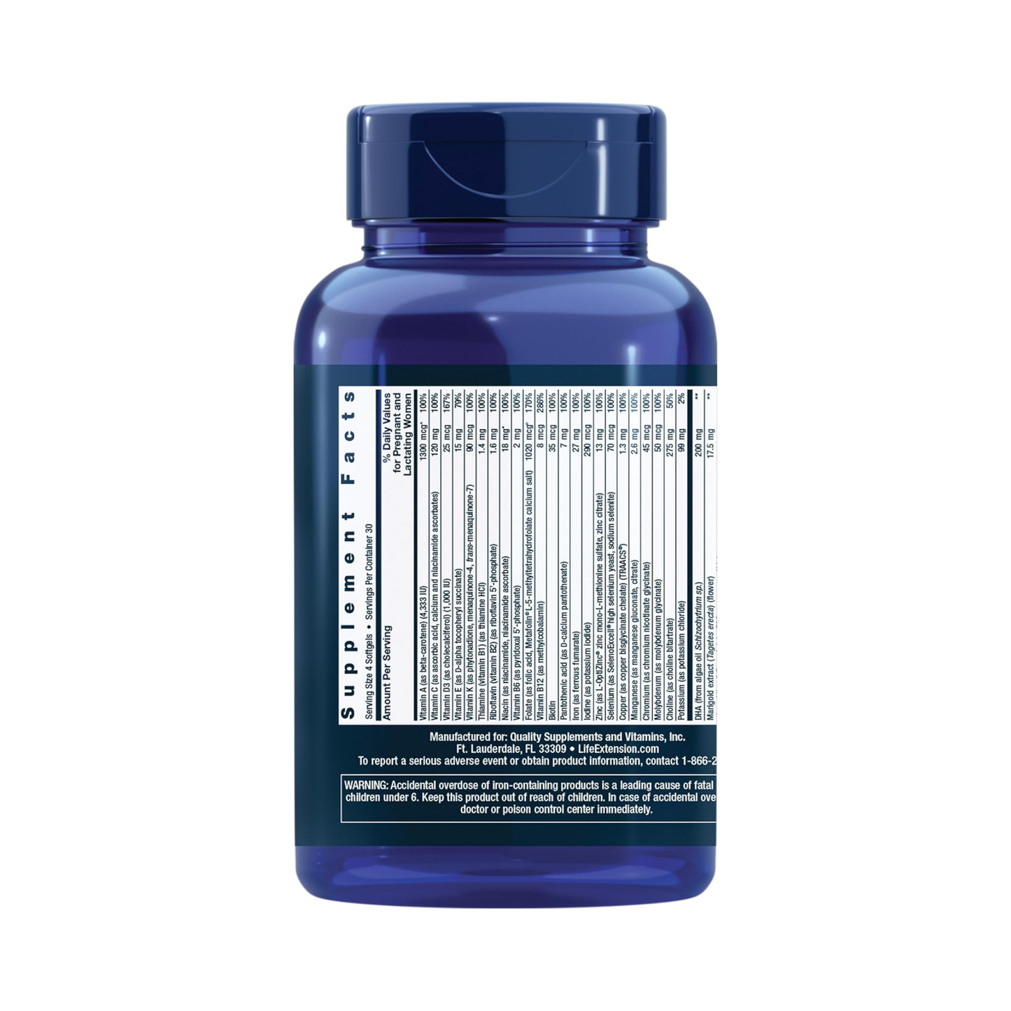 Life Extension Prenatal Advantage, Multivitamínico Pré-Natal Completo com Ômega-3, Ácido Fólico, Colina e Vitaminas Essenciais, 120 Softgels