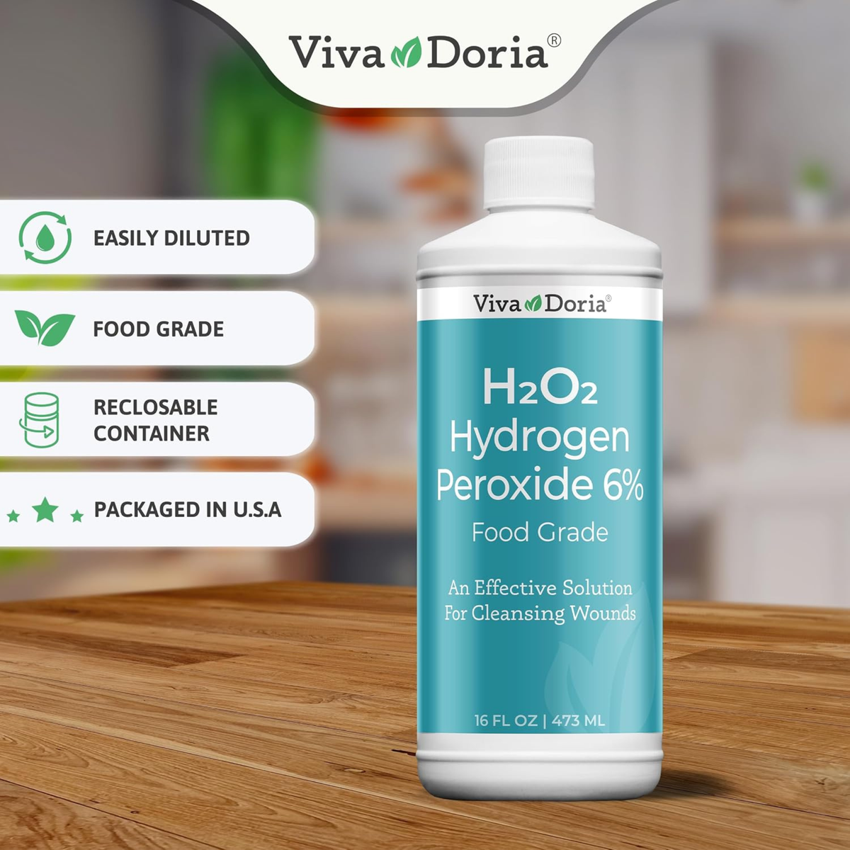 Peróxido de Hidrogênio Viva Doria 6% Grau Alimentício, 473 mL