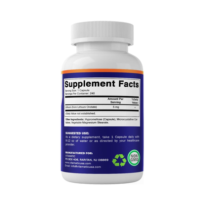 Vitamatic orotato de Lítio 5mg 240 Cápsulas