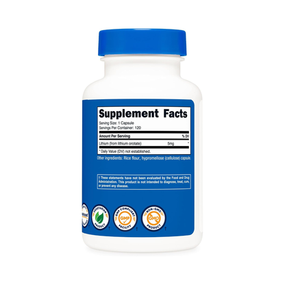 Nutricost Orotato de Lítio 5 mg 120 Cápsulas Vegetais