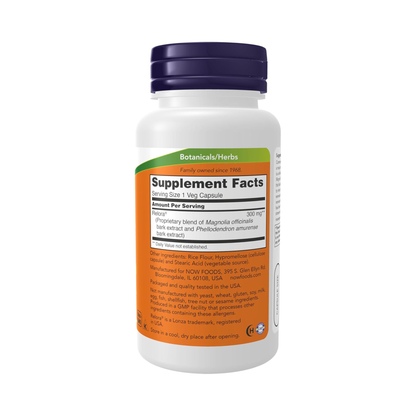 NOW Foods Relora 300mg, Extratos de Magnolia officinalis e Phellodendron amurense, 60 Cápsulas Vegetais