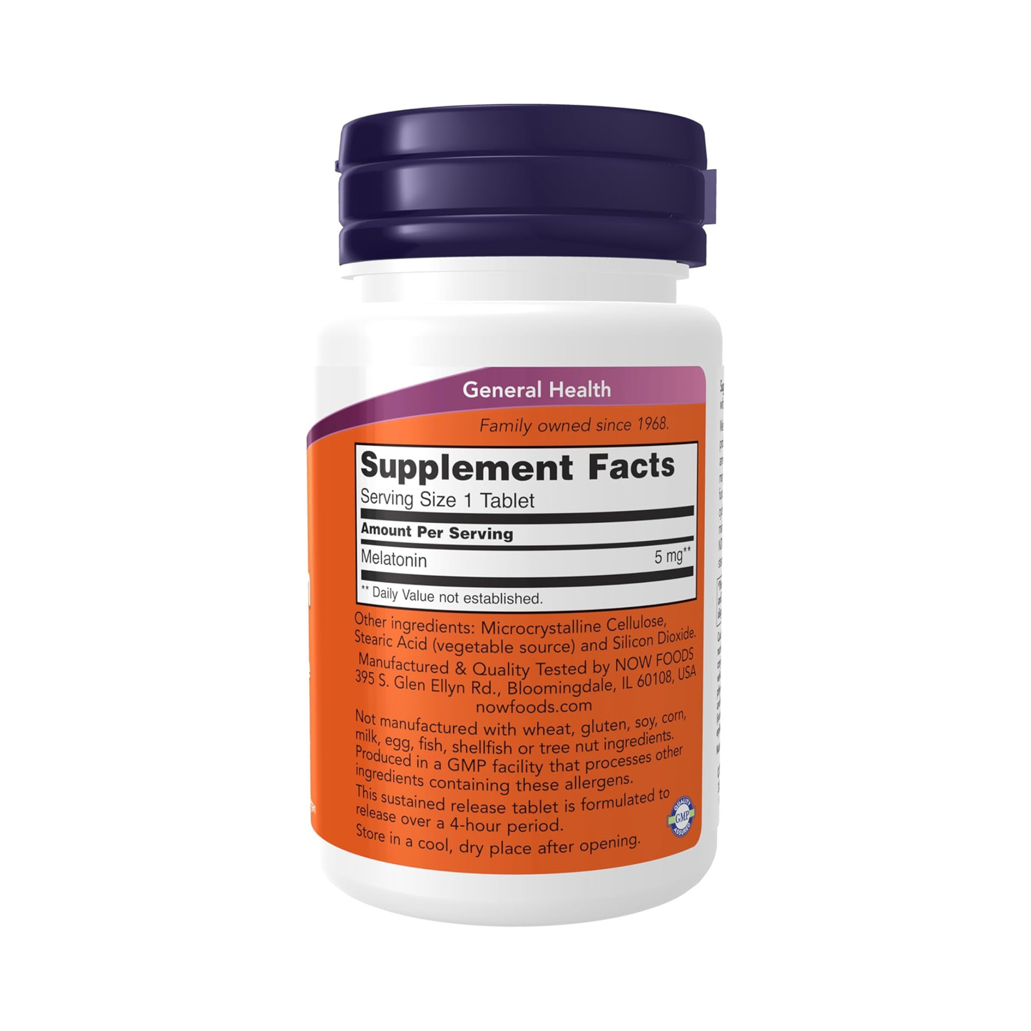 NOW Foods Melatonina 5 mg, Liberação Sustentada por 4 Horas, 120 Comprimidos