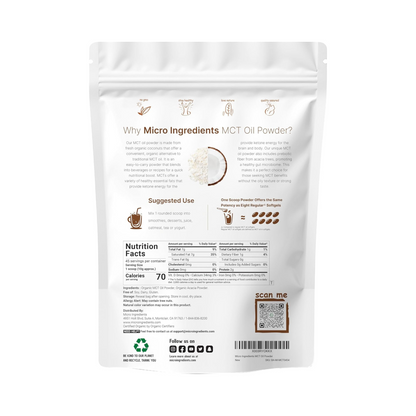 Óleo MCT em Pó Orgânico com Fibra Prebiótica, 454 g, C8 MCT para Café e Energia Rápida