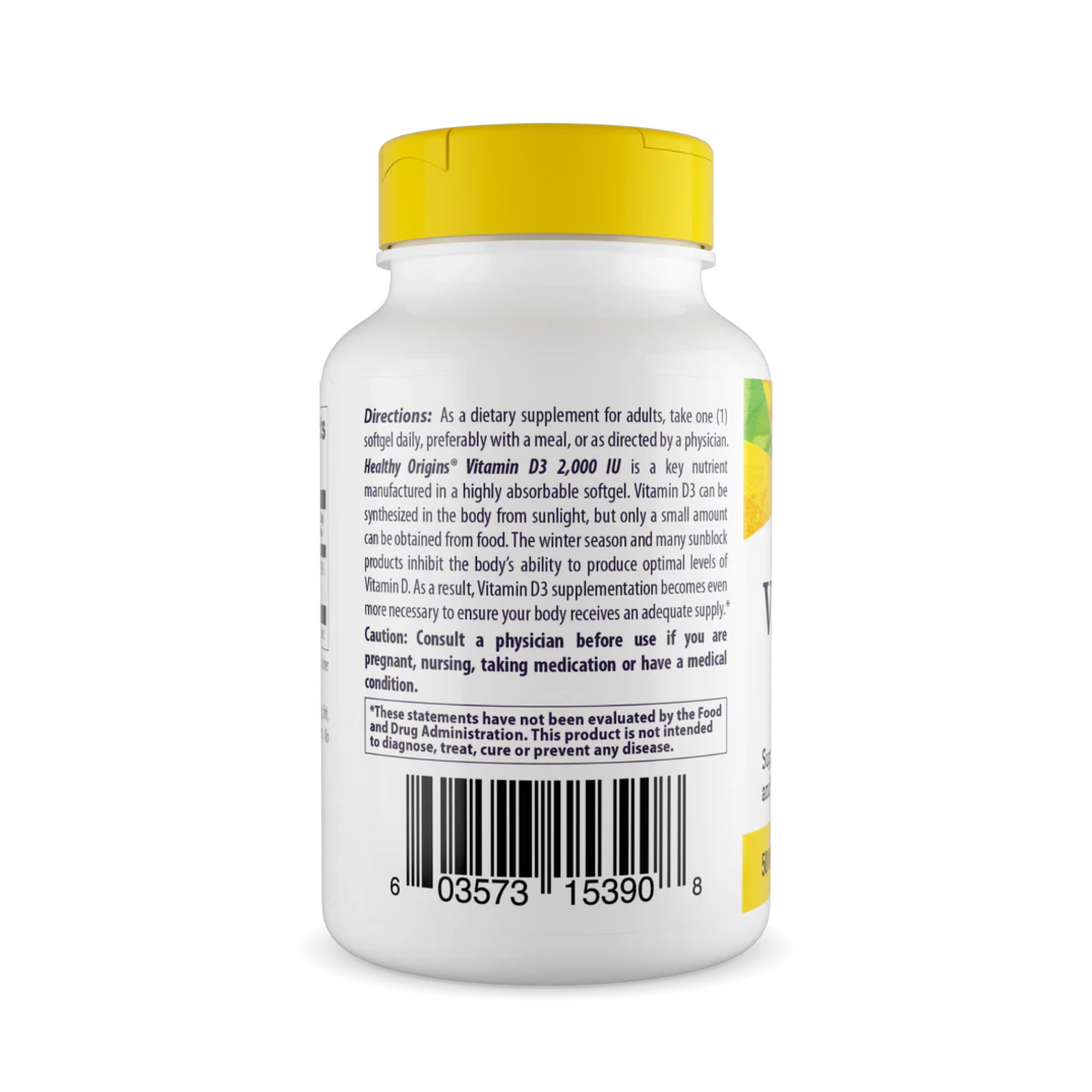 Healthy Origins Vitamina D3 (Com óleo MCT), 2000 UI, 120 Cápsulas Softgel