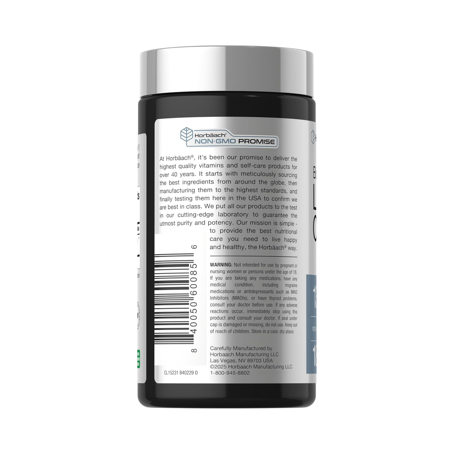 Horbäach Oronato de Lítio 130 mg, 5 mg de Lítio Elementar Biodisponível, 180 Cápsulas