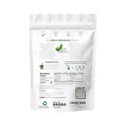 Micro Ingredients Stevia Orgânica Pura em Pó, 227 g, 1418 Porções, Sem Calorias