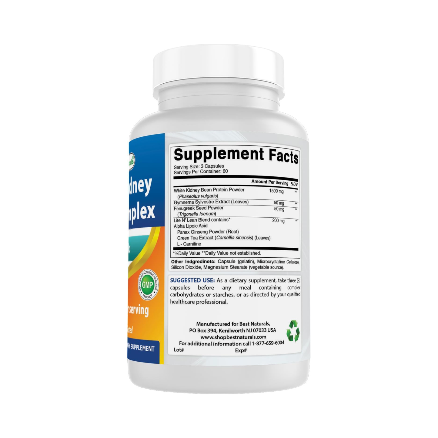 Best Naturals White Kidney Bean Complex 1800mg (Por Dose), 180 Cápsulas