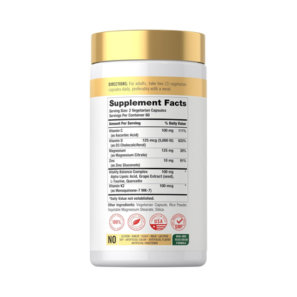 Combo 2 Potes Carlyle Vitamina D3 5000 UI + K2 MK7 100 mcg com Magnésio e Zinco, 120 Cápsulas Vegetarianas Cada