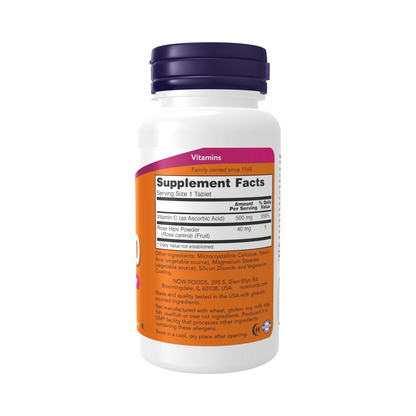 NOW Supplements Vitamina C-500 com Rosa Mosqueta, 100 Comprimidos