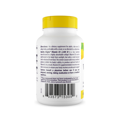 Healthy Origins Vitamina D3 2400 UI, 120 Cápsulas Softgel