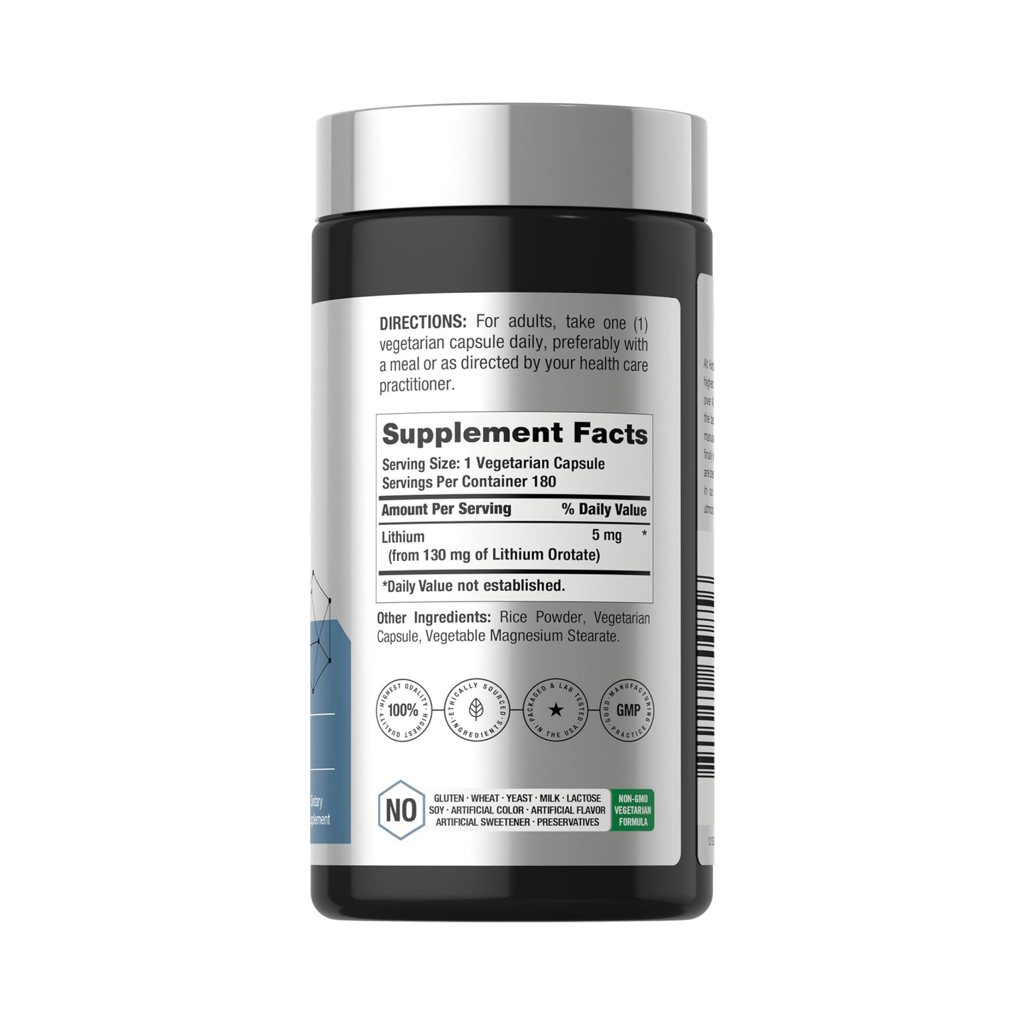Horbäach Oronato de Lítio 130 mg, 5 mg de Lítio Elementar Biodisponível, 180 Cápsulas
