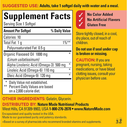 Nature Made Flaxseed Oil 1000 mg, 180 Softgels