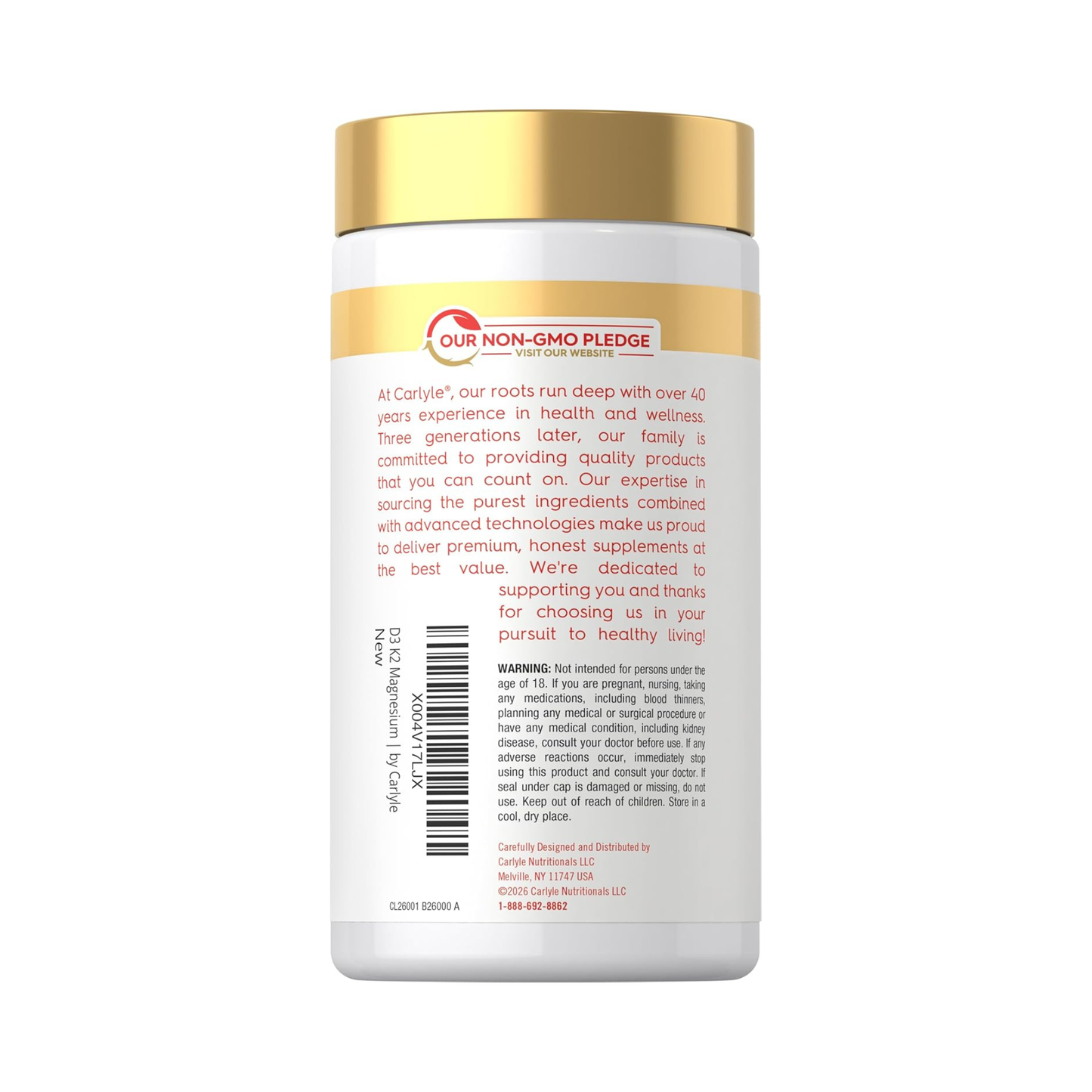 Combo 2 Potes Carlyle Vitamina D3 5000 UI + K2 MK7 100 mcg com Magnésio e Zinco, 120 Cápsulas Vegetarianas Cada