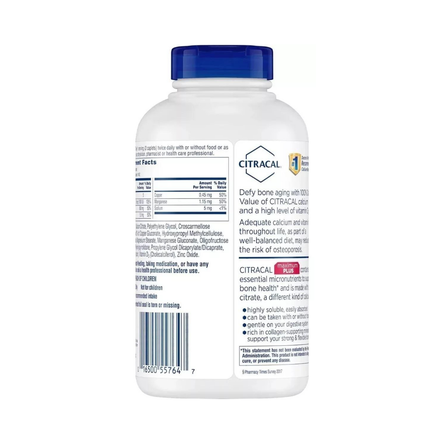 Citracal Maximum Plus - 650mg Citrato de Cálcio, 1000 UI Vitamina D3 - 120 Cápsulas