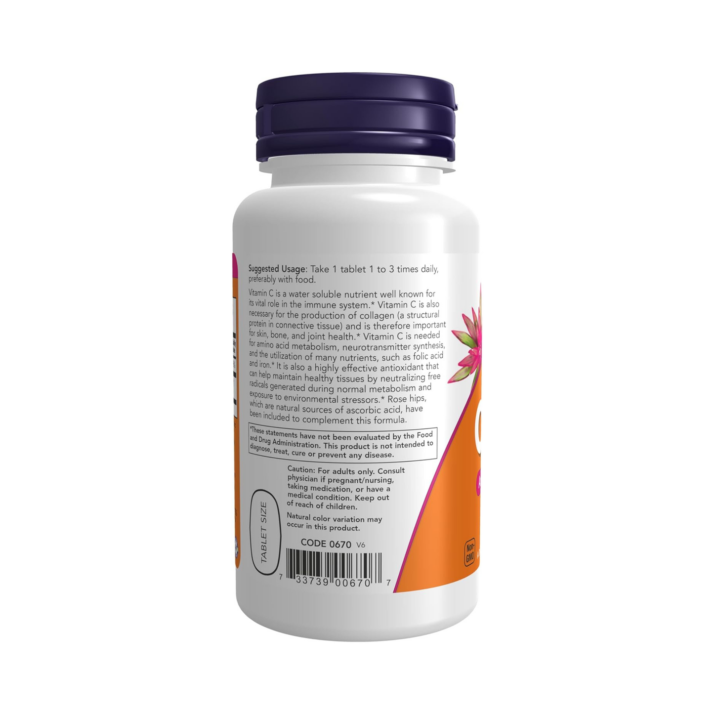 NOW Supplements Vitamina C-500 com Rosa Mosqueta, 100 Comprimidos