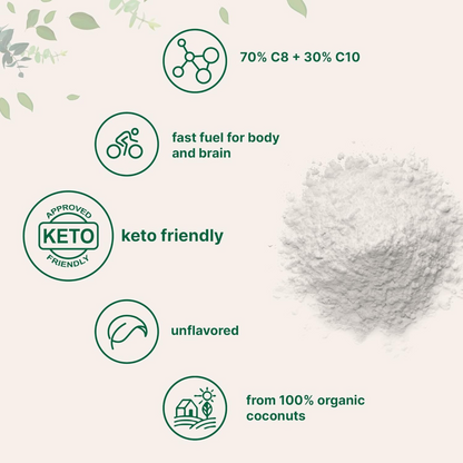Óleo MCT em Pó Orgânico com Fibra Prebiótica, 454 g, C8 MCT para Café e Energia Rápida