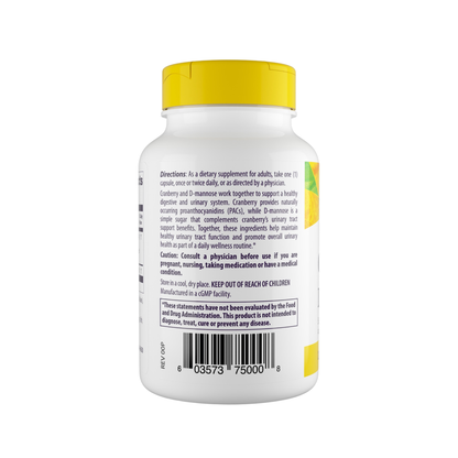 Healthy Origins Cranberry Orgânico 500mg + D-Mannose 250mg, 120 Cápsulas Vegetais