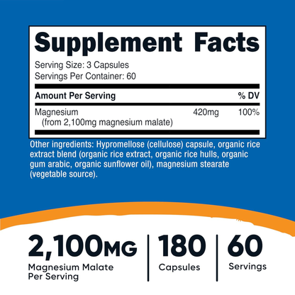 Nutricost Magnesium Malate 2.100 mg, 180 Cápsulas