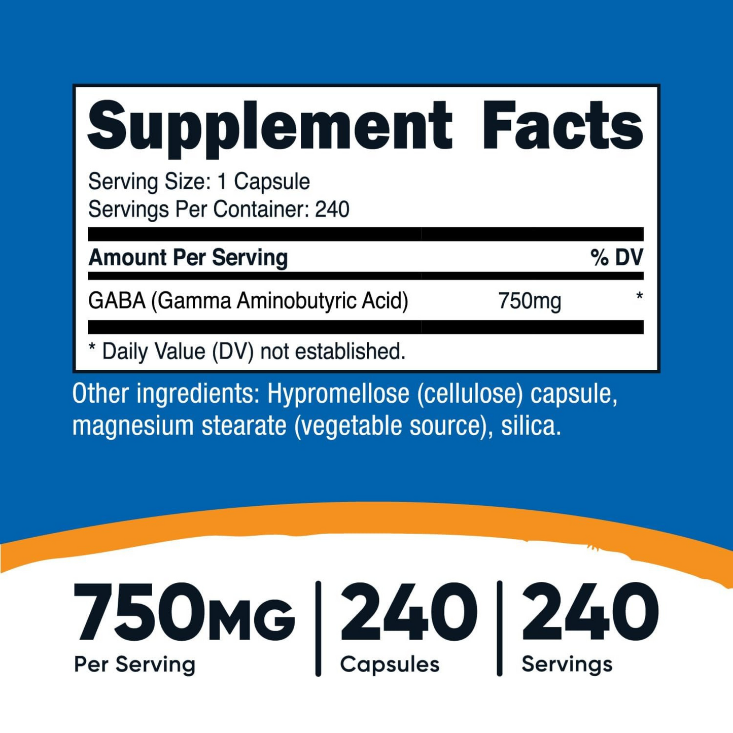 Nutricost GABA 750 mg, 240 Cápsulas