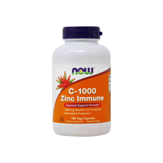 Now C-1000 Zinc Immune, Vitamina C, 1.000 mg e Zinco, 15 mg, 180 Cápsulas Vegetais