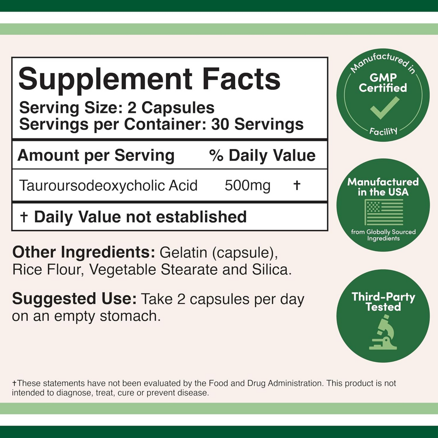 Double Wood Tudca 500 mg (500 mg por 2 Cápsulas), 60 Cápsulas