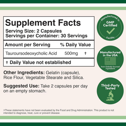 Double Wood Tudca 500 mg (500 mg por 2 Cápsulas), 60 Cápsulas