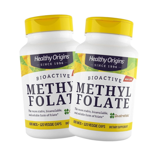 Combo 2x Healthy Origins Metil Folato (Quatrefolic) 800 mcg, 120 Cápsulas Vegetais