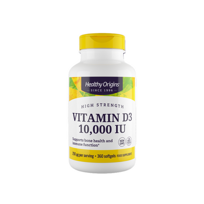 Combo 1 Healthy Origins Vitamina D3 10000 IU 360 Softgels + 1 Now Foods Omega 3 1000 mg DHA 500  EPA 250 180 Softgels
