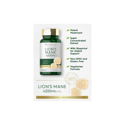 Carlyle  Lion's Mane 2100 mg, Super Mushroom, 60 Cápsulas Vegetais