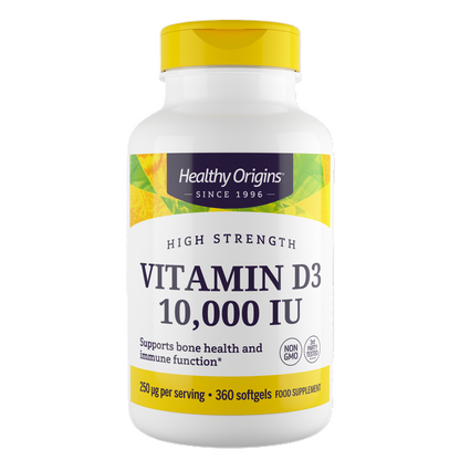 Combo 1 Healthy Origins Vitamina D3 10000 IU 360 Softgels + 1 Now Foods Vitamina Methyl B-12 1000 MCG 100 Lozenges